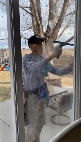 Cleaning glass up close