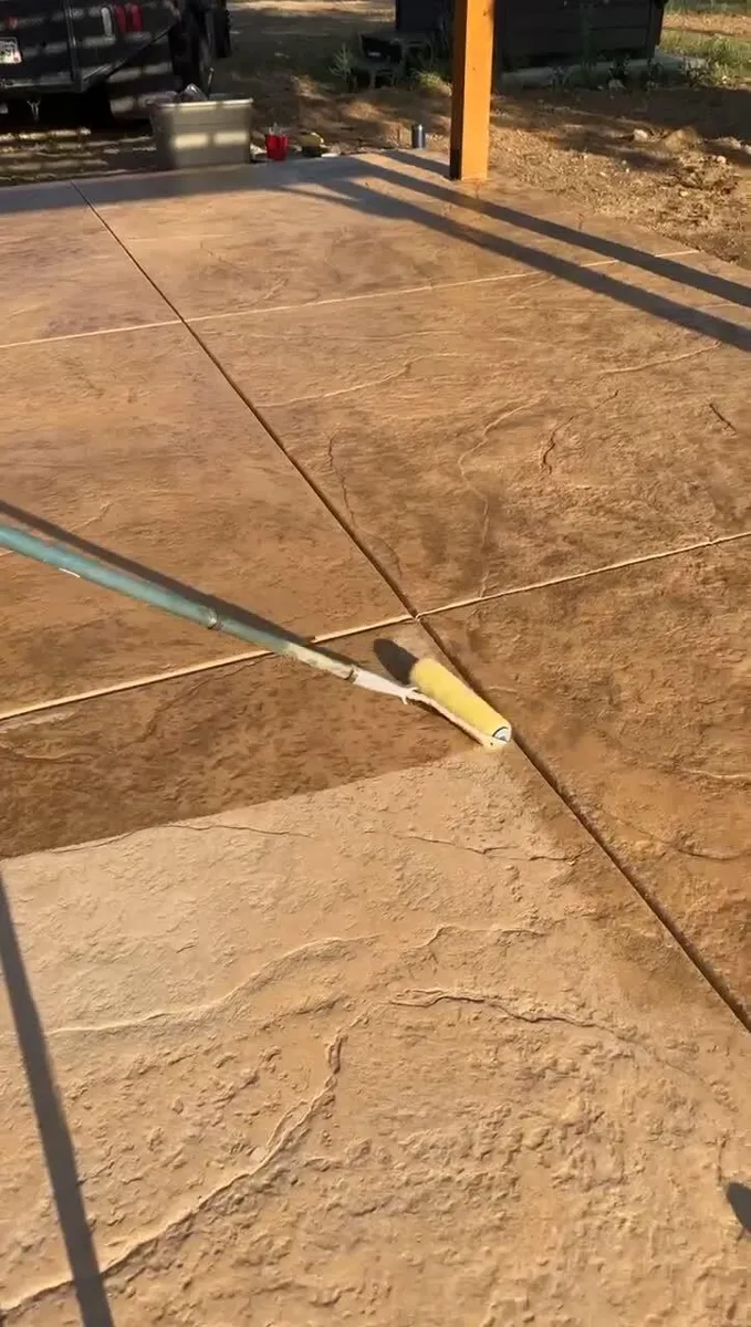 Stamped concrete, finished by hand